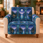 Fjord Moon Windows sofa cover on a beige armchair