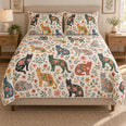 Black Cat Floral Folk Art Quilt Set