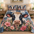 Floral Dairy Cow Quilt Set, Farmhouse Bedding Gift for Cow Lovers