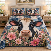 Floral dairy cow farmhouse quilt set, view 1, AI-generated product mockup