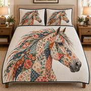 Floral Horse Boho Western quilt design with coordinating pillow shams