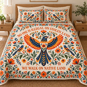 Folk art bird quilt set front view