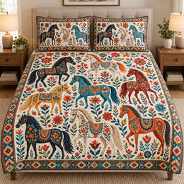 Folk Art Horses & Wildflowers Quilt Set