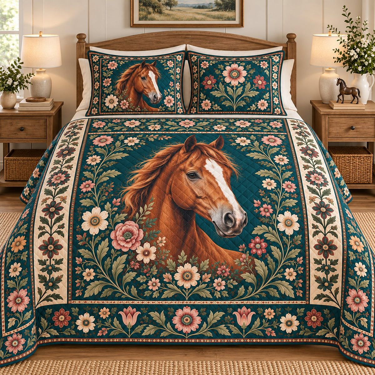 Folk Art Horse Garden Quilt Set