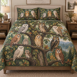 Forest Owl Bird Nature Quilt Set