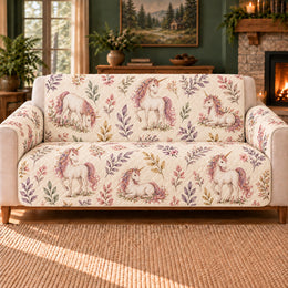 Forest Unicorn Leaf Toss Sofa Cover, Fantasy Decor, Gift for Unicorn Lovers