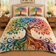Colorful four seasons tree quilt set, view 1, AI-generated product mockup