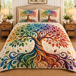Four Seasons Tree Quilt Set, Nature Bedding Gift for Tree Lovers