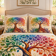 Colorful four seasons tree quilt set, view 2, AI-generated product mockup
