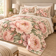 Blush Peony Heirloom Quilt Set, Soft Floral Bedroom Decor, Gift for Mom