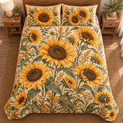AI-generated 04-overhead view of Golden Sunflower Farmhouse quilt with diamond stitching