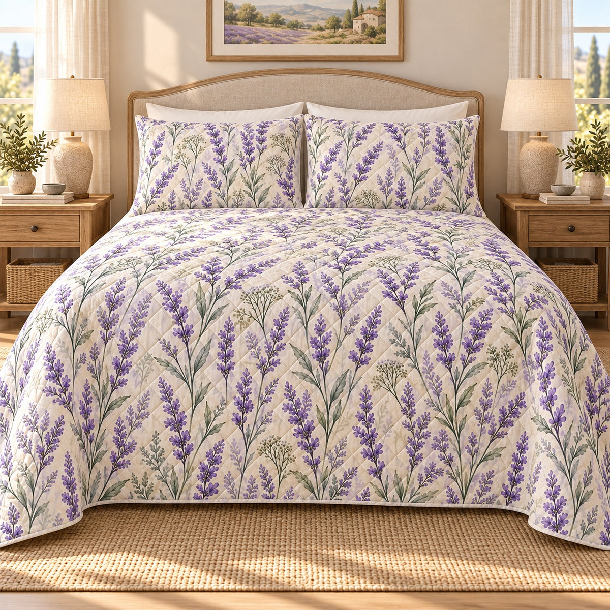 AI-generated 02-front view of French Lavender Fields diamond quilt set