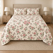 Rose ditsy garden sprigs quilt set front view with diamond stitching