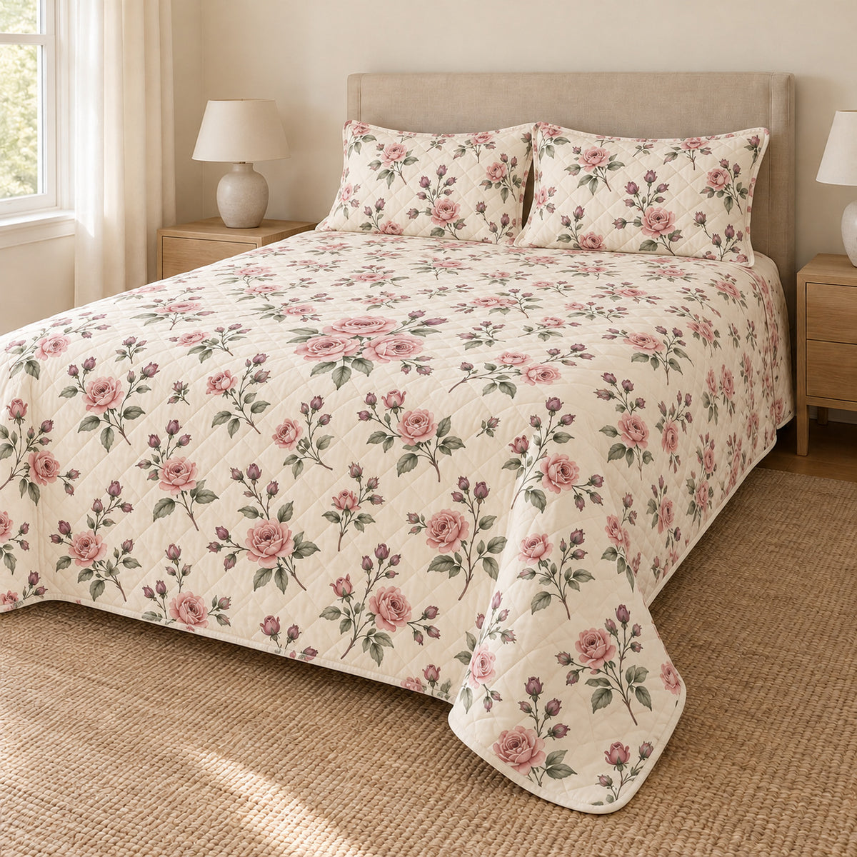 Rose ditsy garden sprigs quilt set right angle