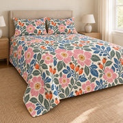 Beach rose hand block quilt set left angle