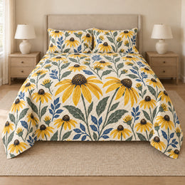 Black-Eyed Susan Quilt Set, Floral Bedding, Gift for Gardeners