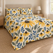 Black-eyed Susan hand block quilt set left angle