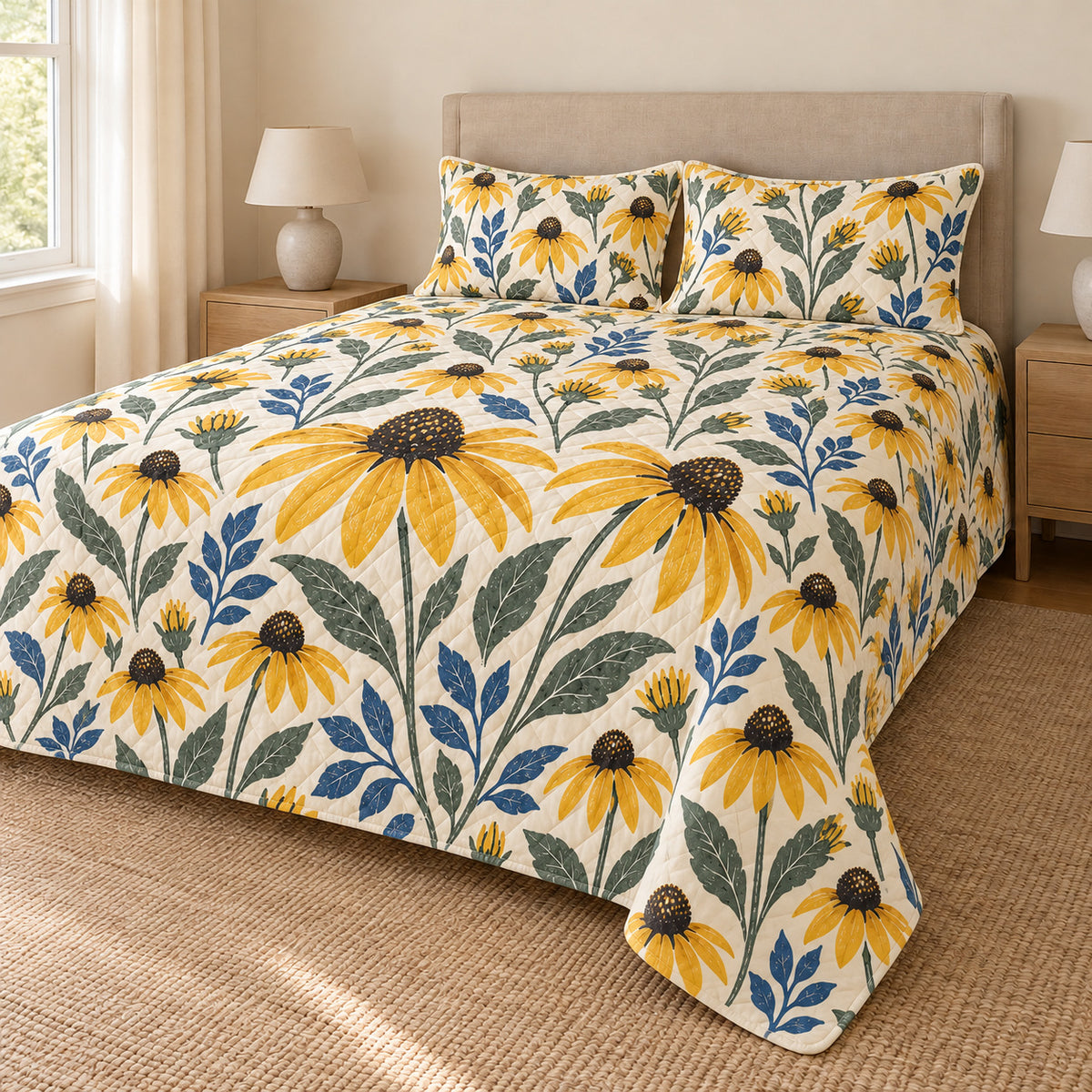 Black-eyed Susan hand block quilt set right angle