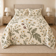 Feverfew herbarium quilt set front view with diamond stitching