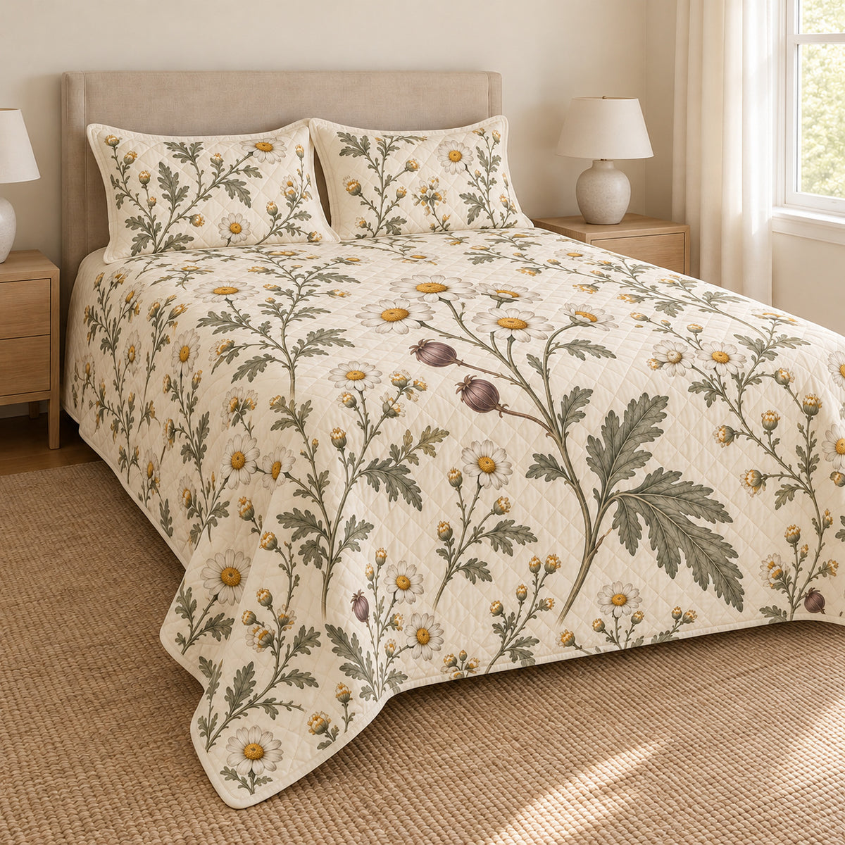 Feverfew herbarium quilt set left angle