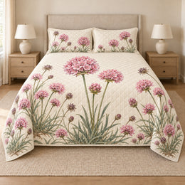Sea Thrift Quilt Set, Coastal Botanical Bedding, Gift for Gardeners
