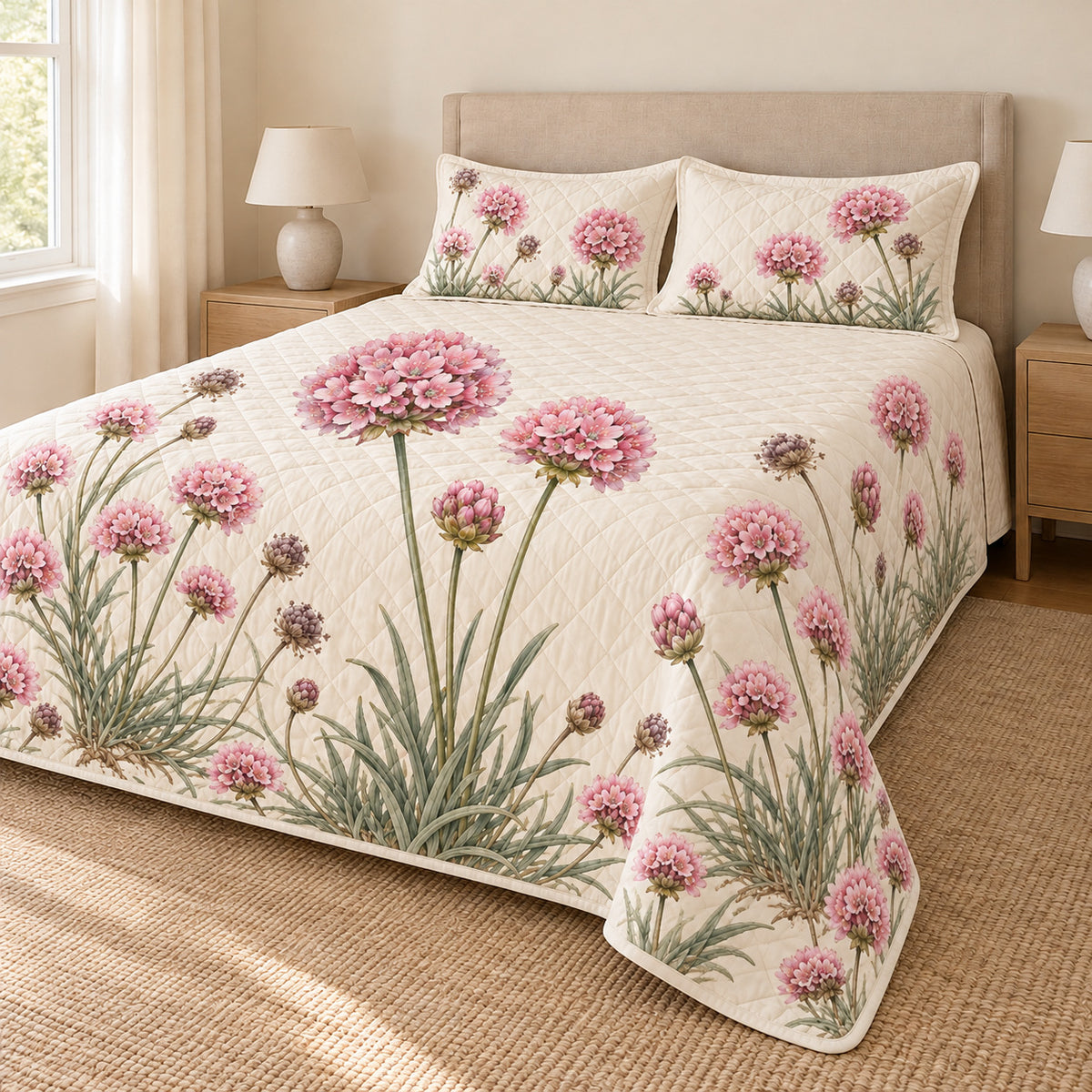 Sea thrift herbarium quilt set right angle