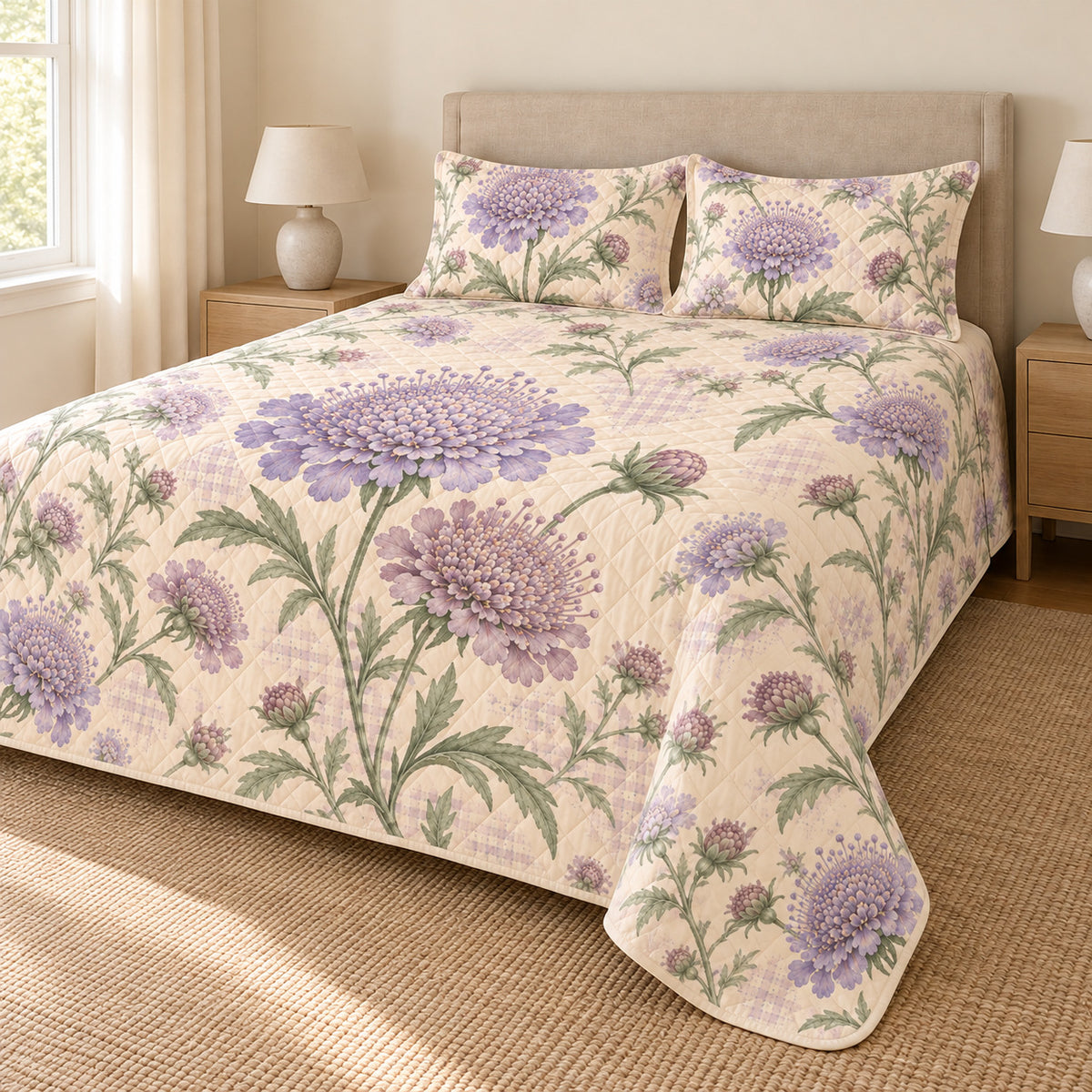 Pincushion flower cottage quilt set right angle