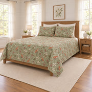 Soft sage fox and woodland berry quilt set, right angle view