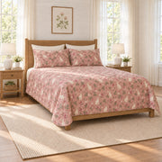 Dusty rose rabbit and clover quilt set, left angle view