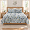 Fog Blue Humpback Whale Hydrangea Quilt Set, Coastal Bedding, Gift for Whale Lovers