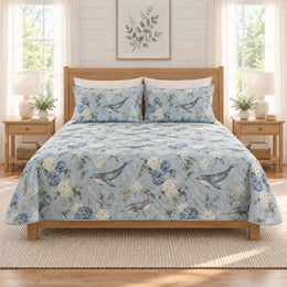 Fog Blue Humpback Whale Hydrangea Quilt Set, Coastal Bedding, Gift for Whale Lovers