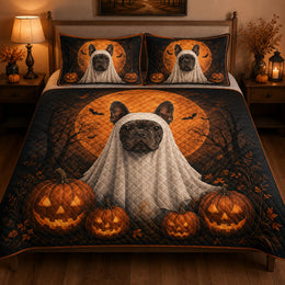 French Bulldog Halloween Ghost Quilt Set