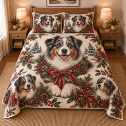Australian Shepherd Christmas Wreath Quilt Set