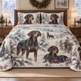 Doberman Pinscher Snowy Watercolor Christmas Quilt Set