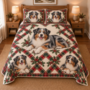 Australian Shepherd Heritage Tartan Christmas Quilt Set, front bedroom view
