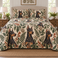Doberman Pinscher Spotted Botanical Quilt Set