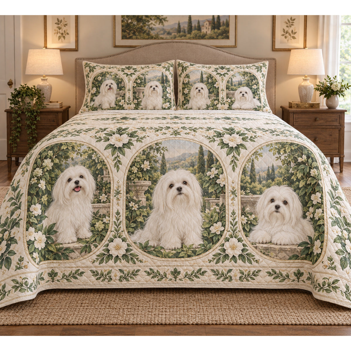 Maltese Garden Cameos Quilt Set