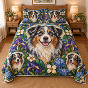 Australian Shepherd Garden Stained Glass Quilt Set, front bedroom view