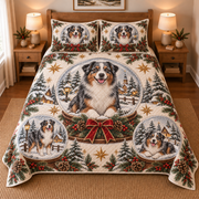 Australian Shepherd Winter Snow Globes Christmas Quilt Set, front bedroom view