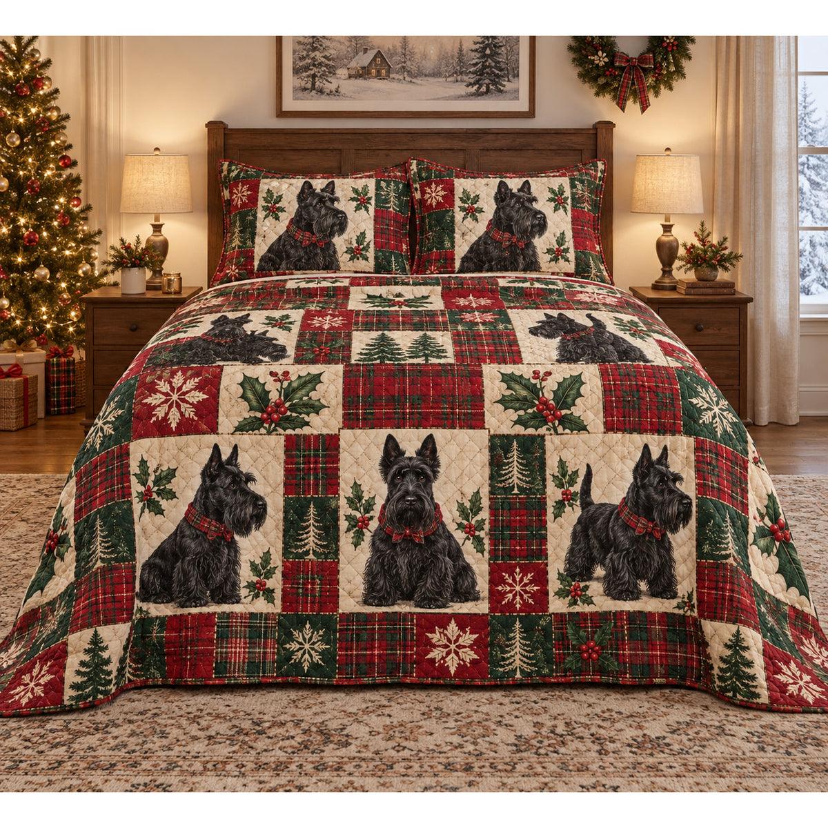 Scottish Terrier Heritage Tartan Christmas Quilt Set