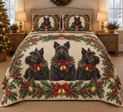 Scottish Terrier Christmas Wreath Quilt Set, front bedroom view