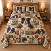 Border Collie Heritage Patchwork Quilt Set, front bedroom view