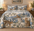 Bengal Cat Blue Country Toile Quilt Set