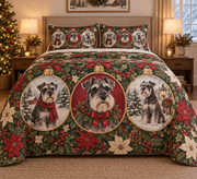 Schnauzer Ornament Medallions Christmas Quilt Set, front bedroom view