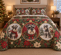 Schnauzer Ornament Medallions Christmas Quilt Set