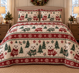 Maltese Cozy Sweater Christmas Quilt Set