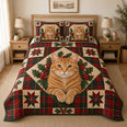 Orange Tabby Cat Heritage Tartan Christmas Quilt Set