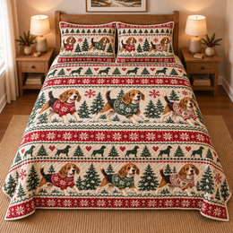 Beagle Cozy Christmas Sweater Quilt Set
