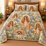 Cocker Spaniel Wildflower Meadow Quilt Set, front bedroom view