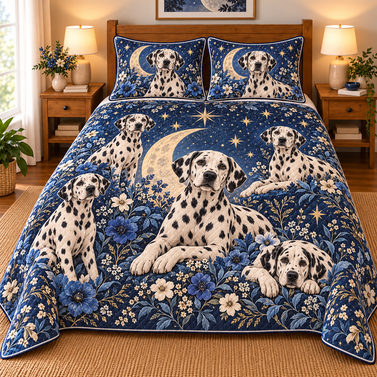 Dalmatian Celestial Night Quilt Set, front bedroom view